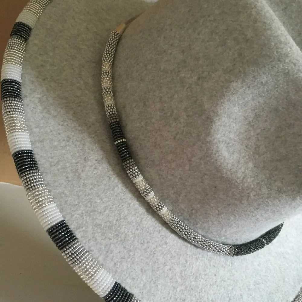 Indigenous Beaded Fedora Hat with Beaded Rope Hat Band/Necklace - Picture 6 of 7